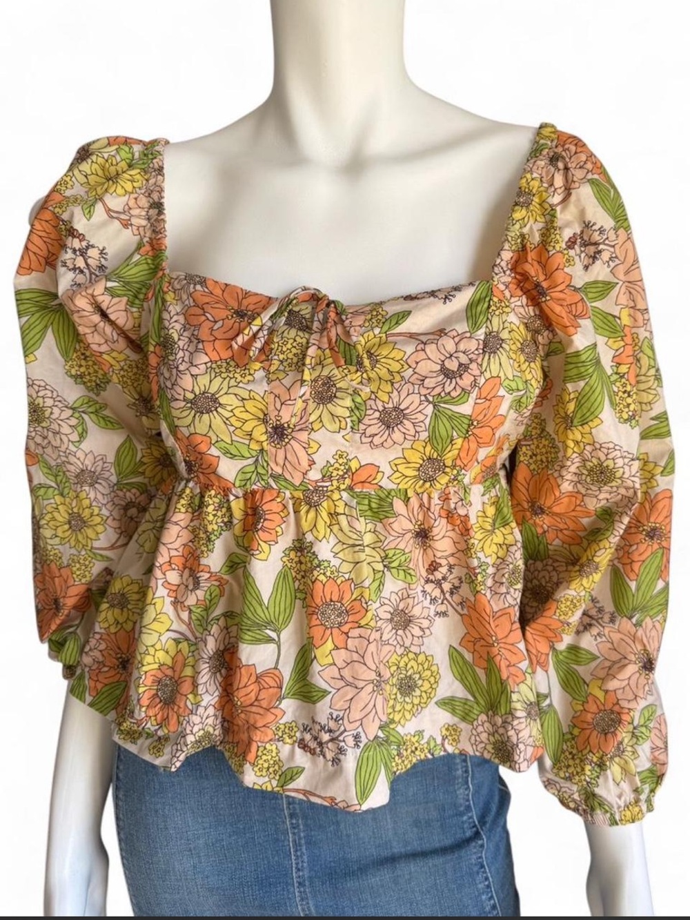 J Crew Floral Peasant Style Blouse Romantic Floral Cotton Top